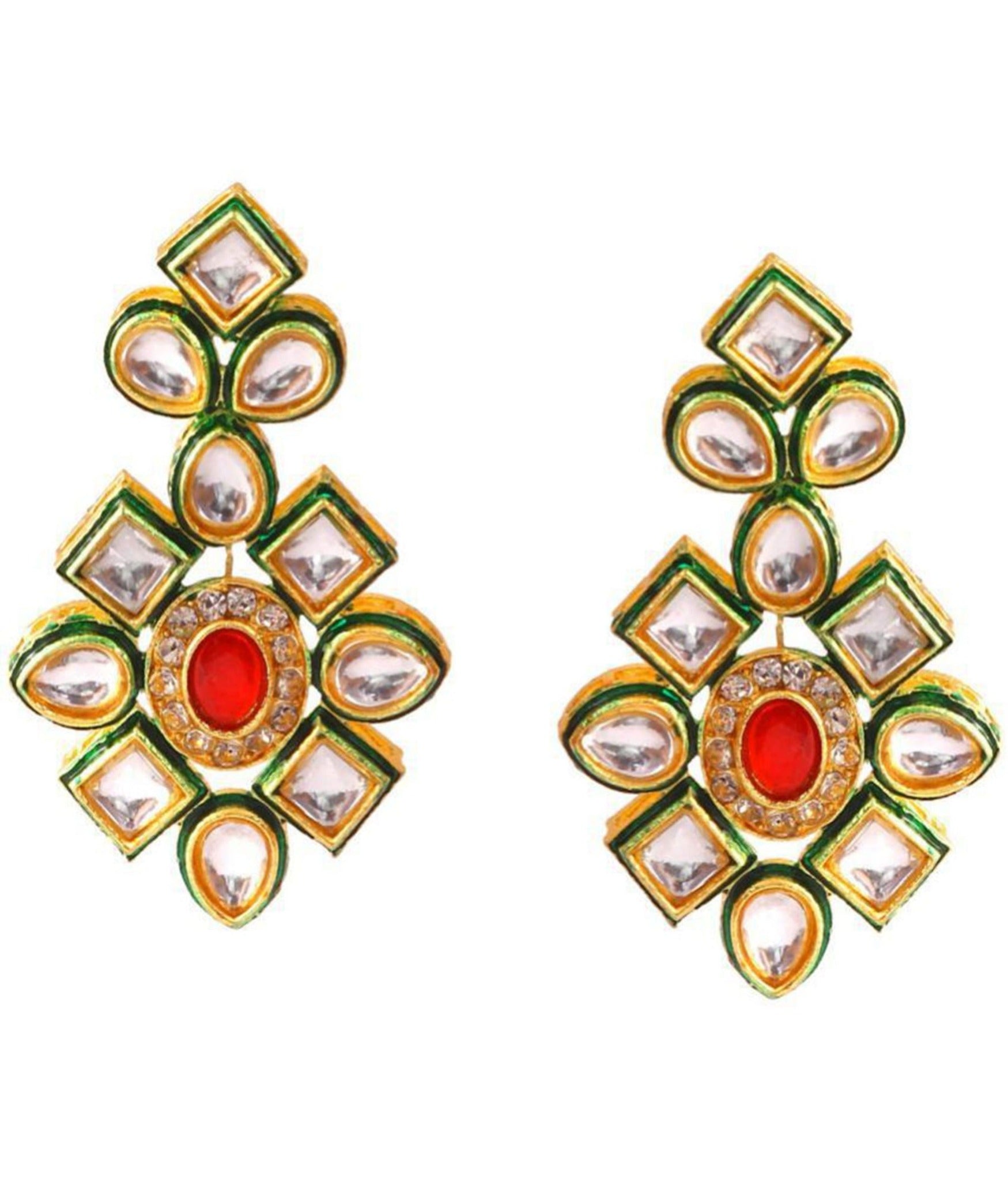 Red Beaded Kundan Necklace Set with Earrings