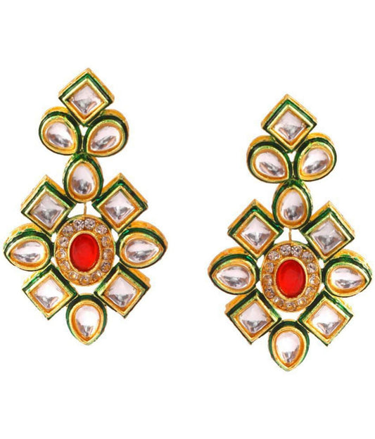 Red Beaded Kundan Necklace Set with Earrings