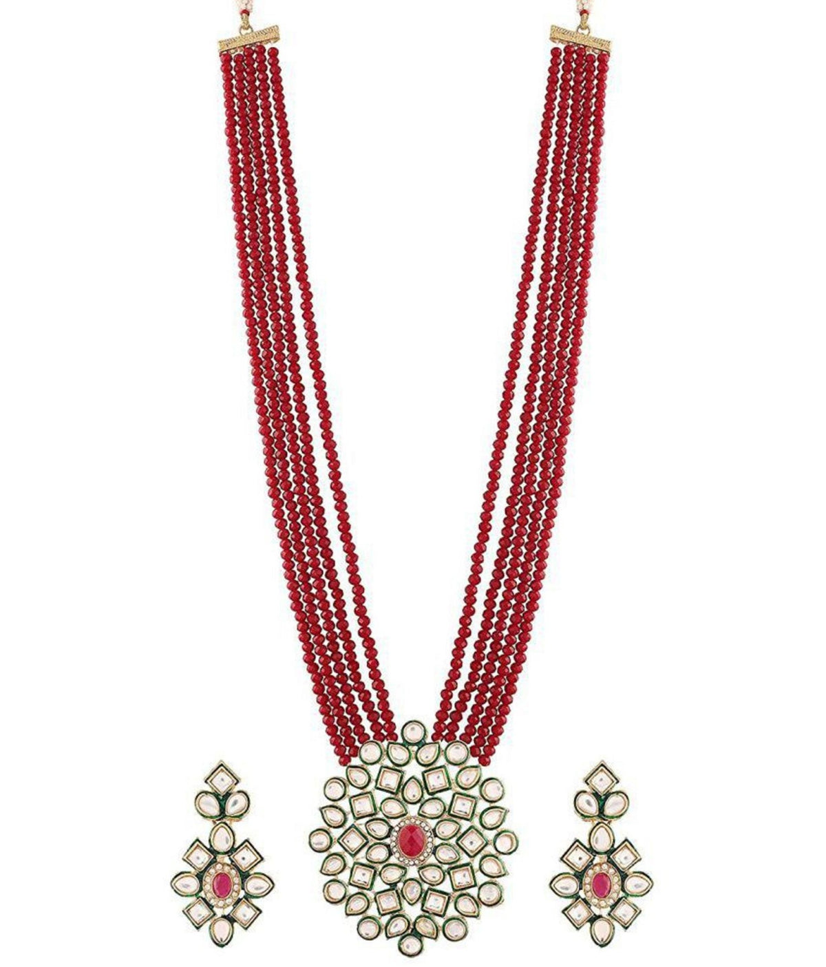 Red Kundan Necklace Set Detail