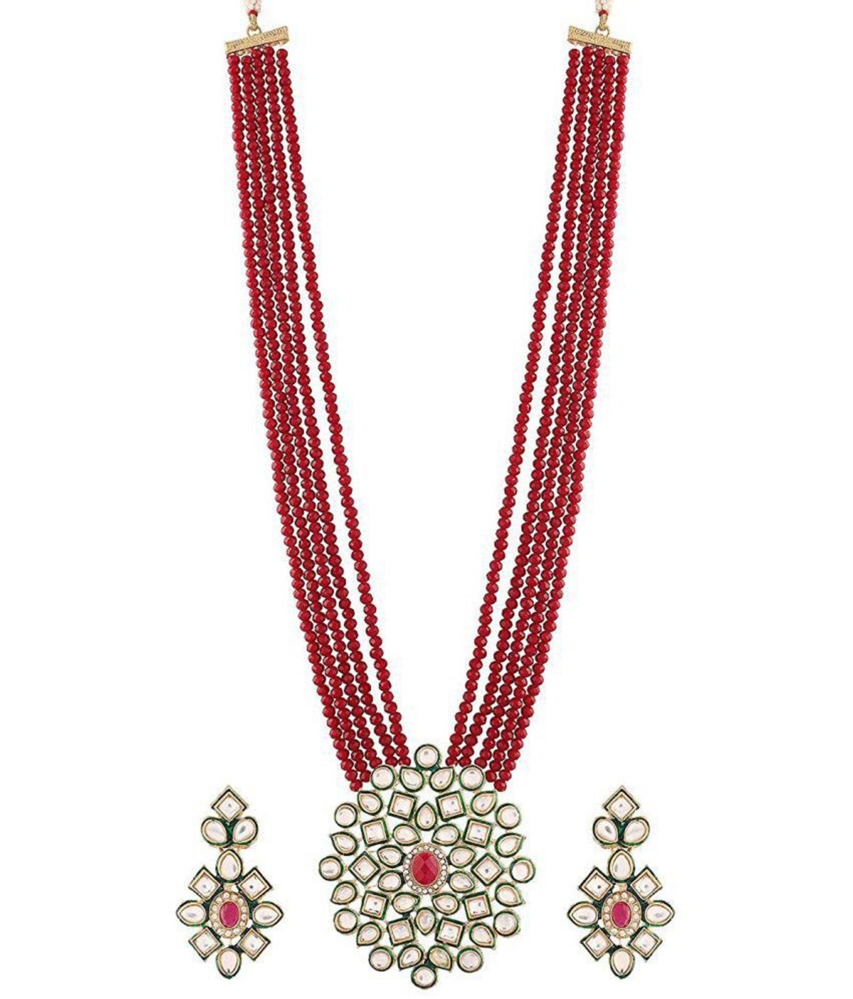 Red Kundan Necklace Set Detail