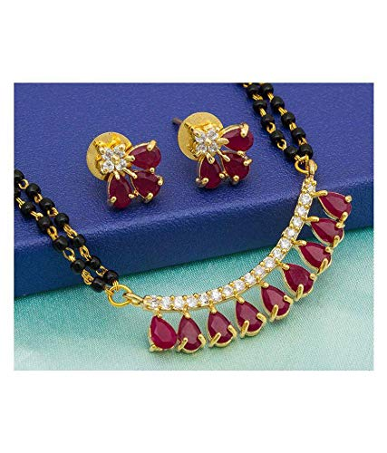 Red stone mangalsutra necklace set with matching earrings