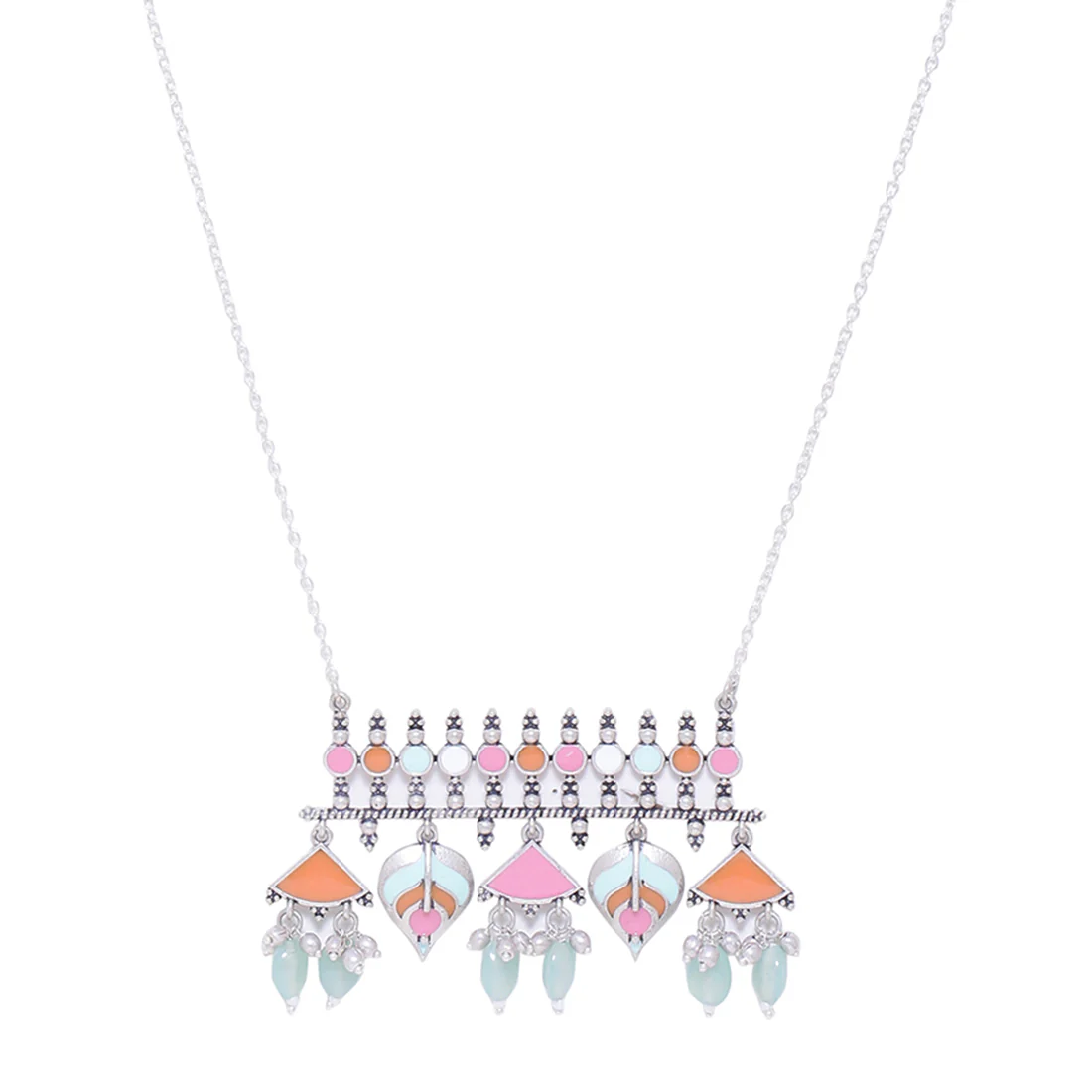 Multicolour silver-tone statement necklace with pastel geometric and bead details