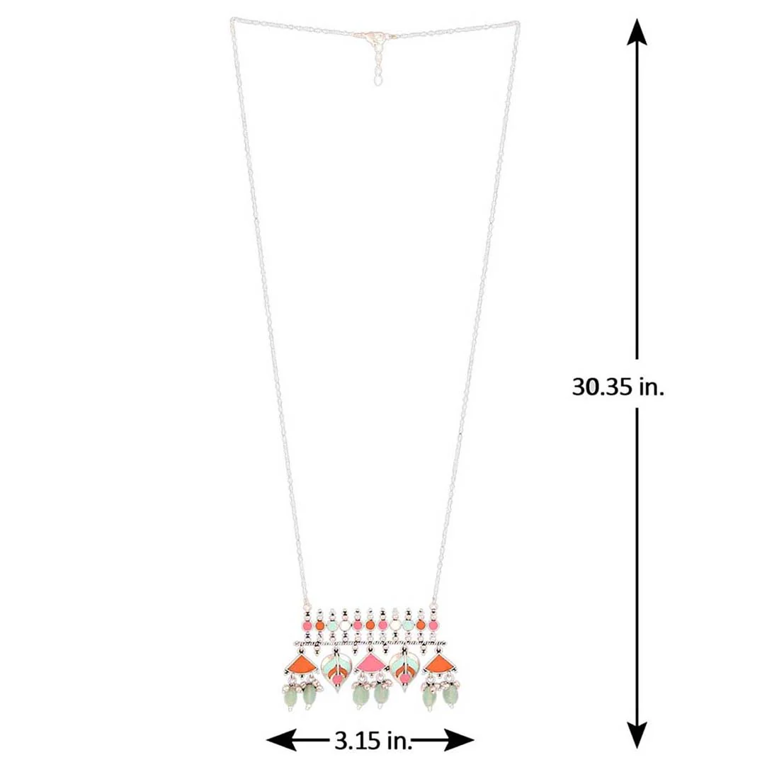 Multicolour silver-tone statement necklace with pastel geometric charms and bead accents