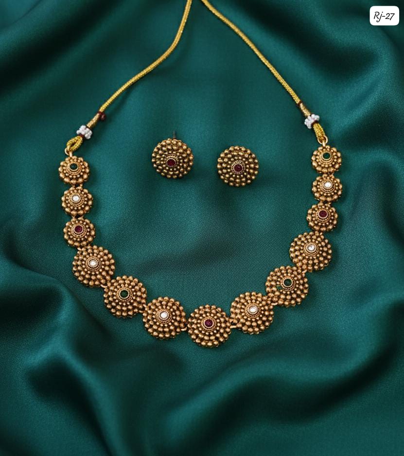 Gold-Tone Beaded Multicolour Necklace Set with Matching Earrings
