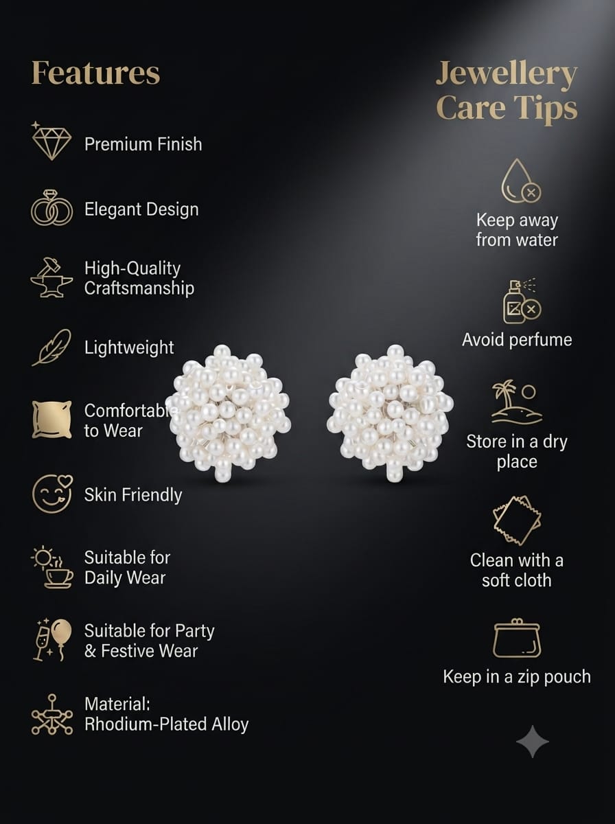 White pearl beaded stud earrings styling view