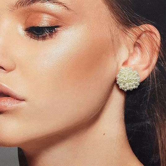 White pearl beaded stud earrings pair