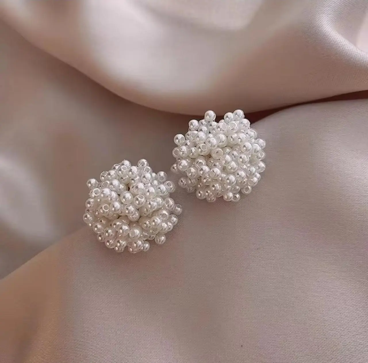 White pearl beaded stud earrings product view