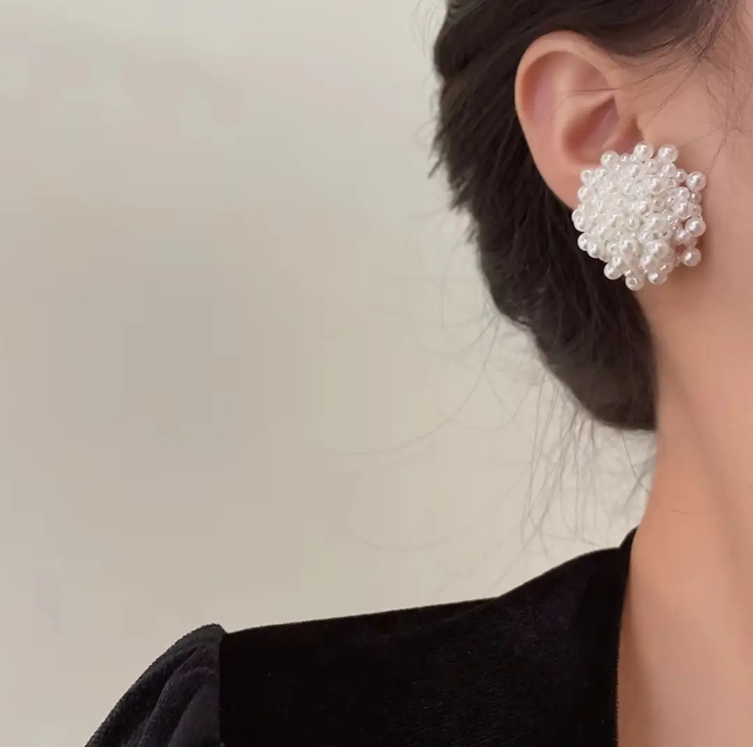 White pearl beaded stud earrings product detail