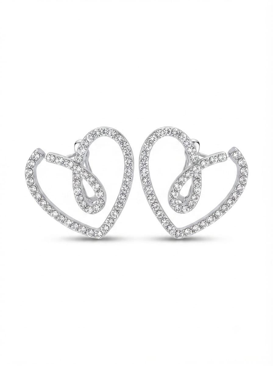 Crystal-pave heart earrings close-up