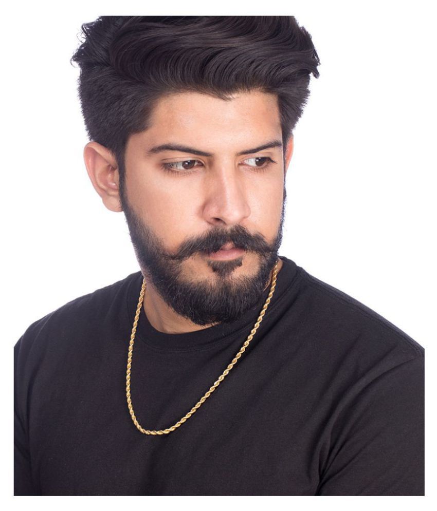 Gold-tone twisted rope chain necklace worn by a man