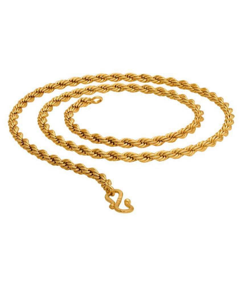 Gold-tone twisted rope chain laid out to show its full length and clasp