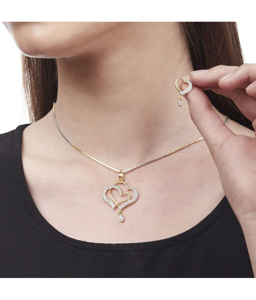 Gold-tone heart pendant necklace and matching earrings jewellery set