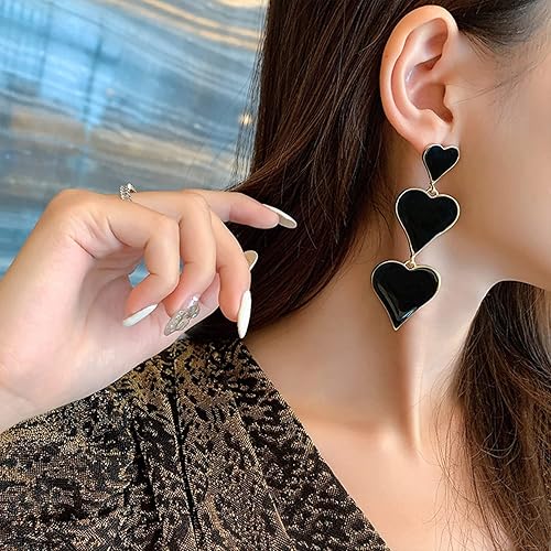 Black heart three-tier drop earrings lifestyle view