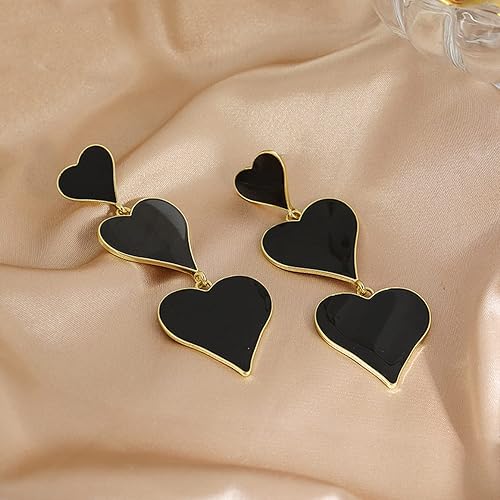 Black heart three-tier drop earrings side profile