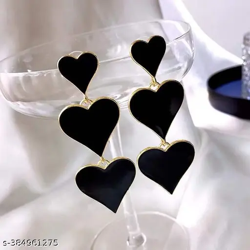 Black heart three-tier drop earrings lifestyle product image