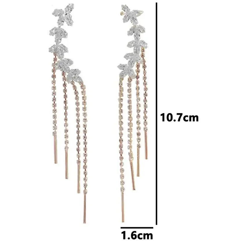 Crystal floral chain tassel earrings product detail