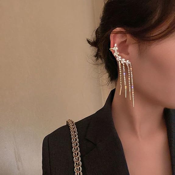 Crystal floral chain tassel earrings fashion view