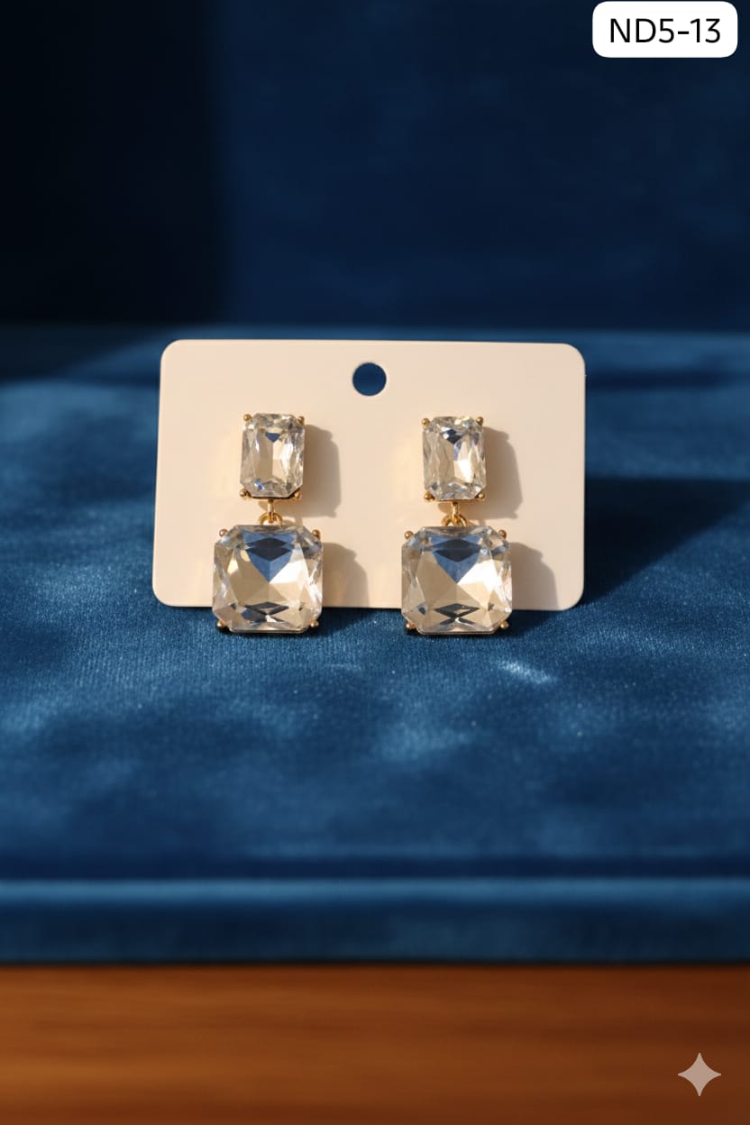 Clear crystal double square drop earrings