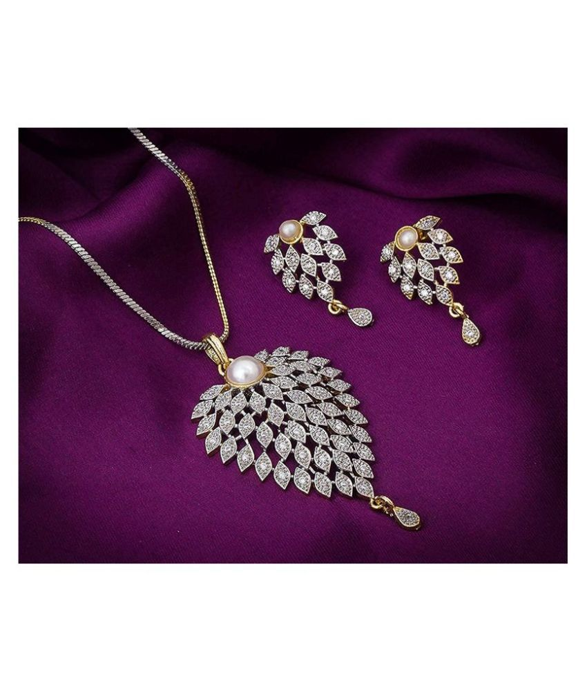 Pearl Leaf Crystal Necklace Set with Matching Earrings
