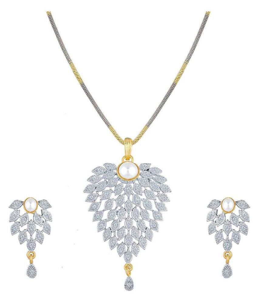 Pearl Leaf Crystal Necklace and Earrings Set Front View