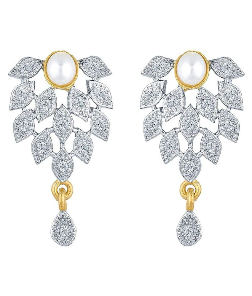 Crystal Leaf Drop Earrings with Pearl Detail