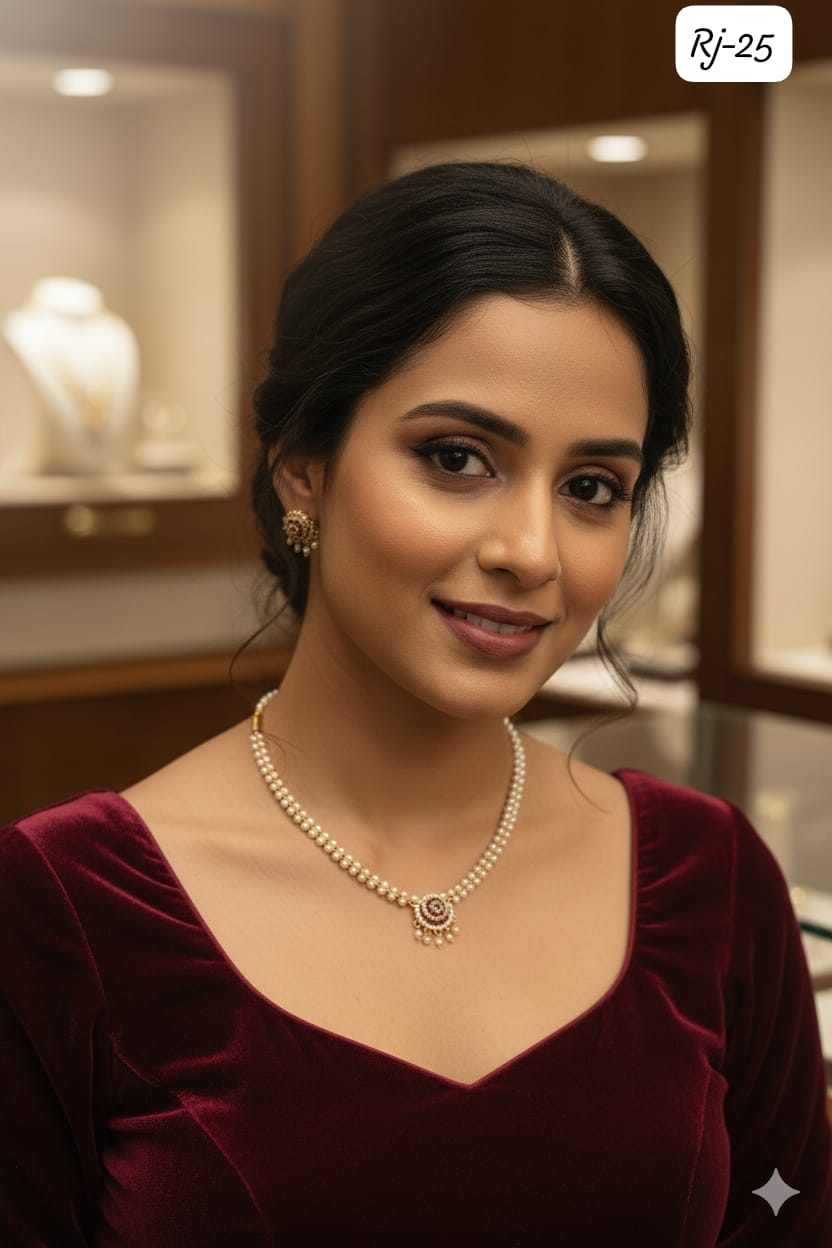 Pearl beaded red and gold necklace set with matching earrings
