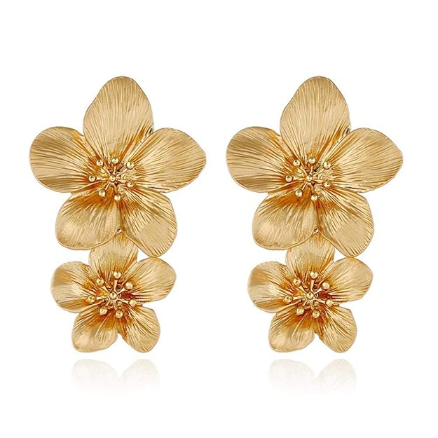 Gold-tone double flower earrings product shot